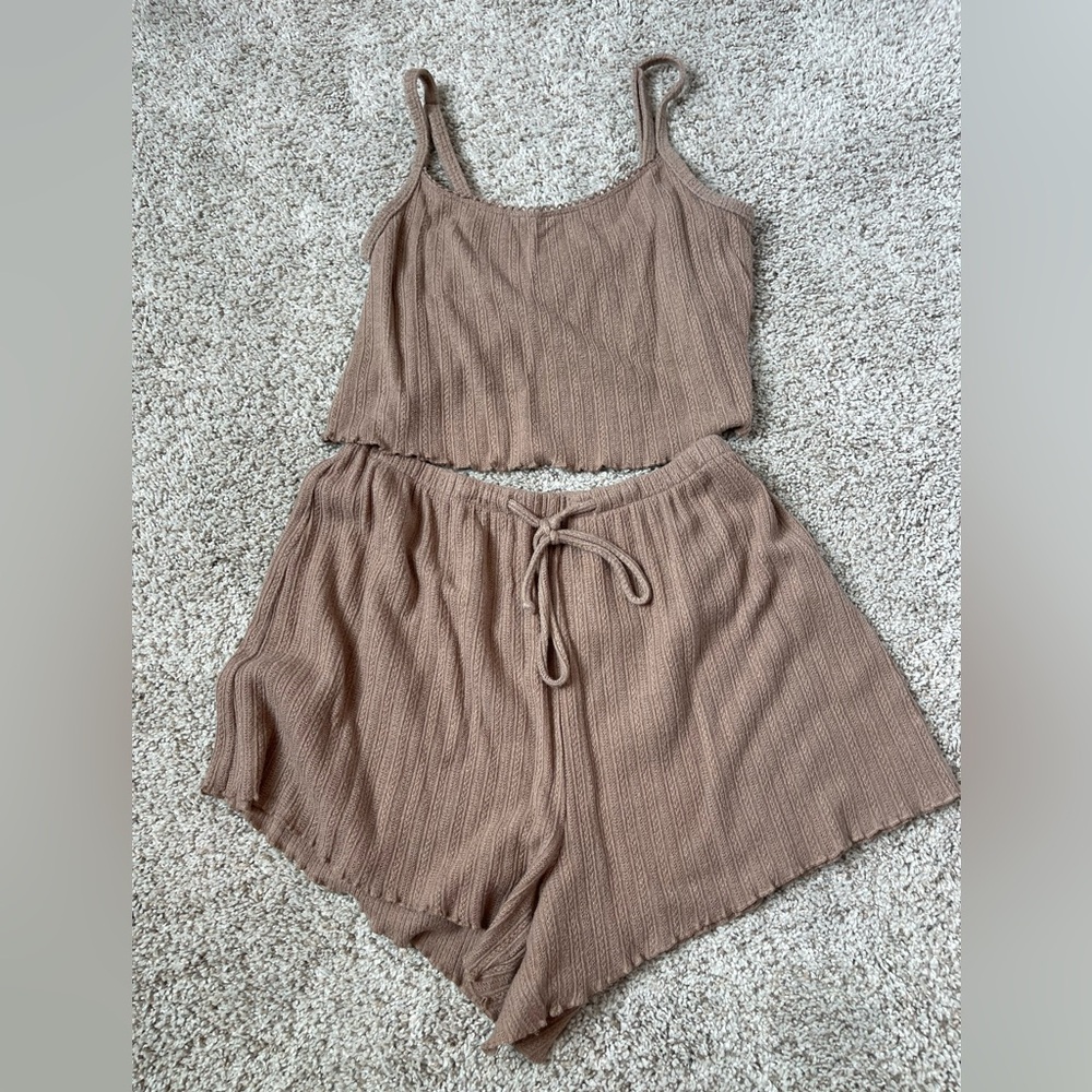 Gilly Hicks Brown Ribbed Sleepwear Set Size XS